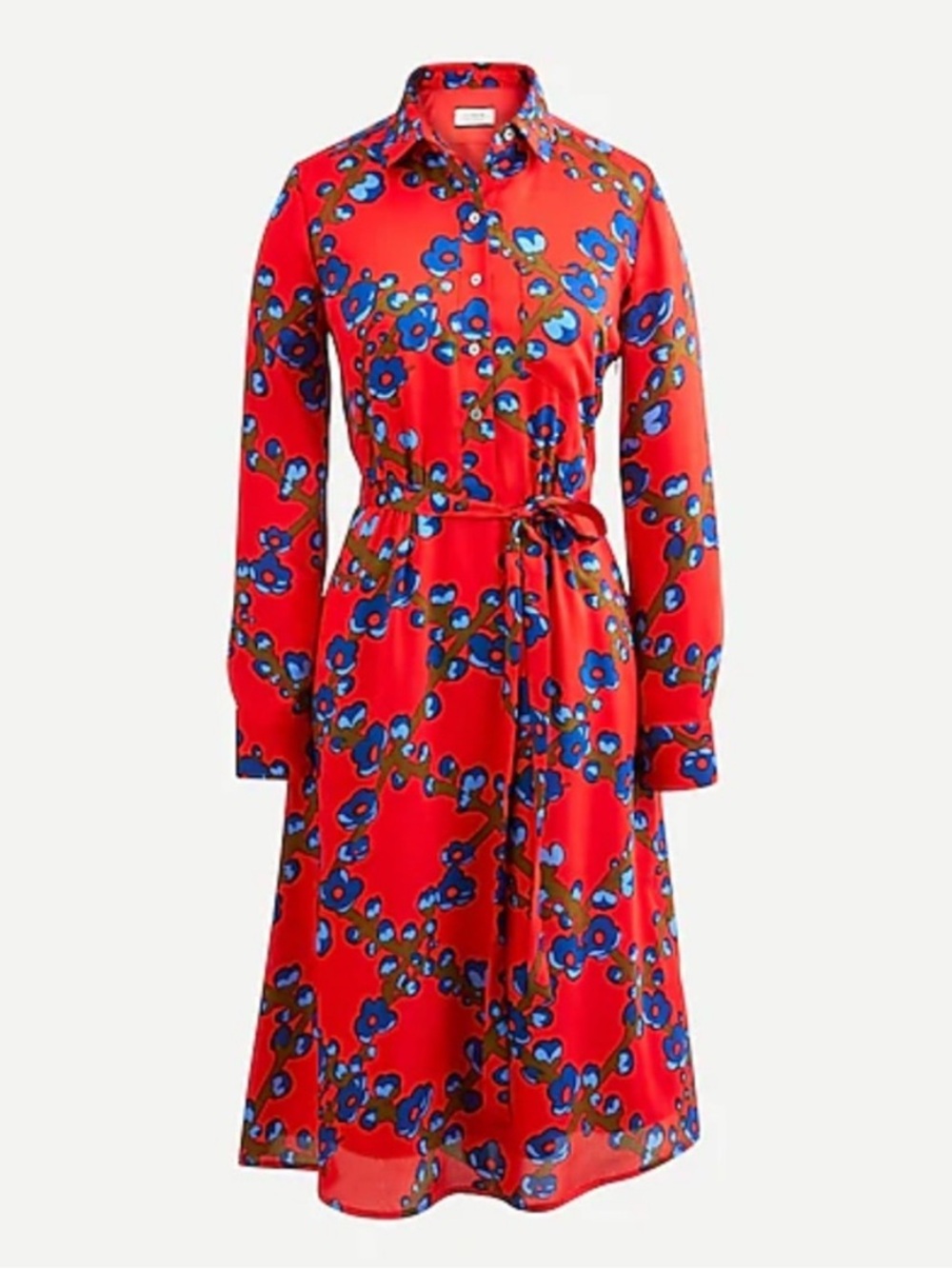 J CREW Collection Red Long-Sleeve Floral Midi Dress - Picture 2 of 8